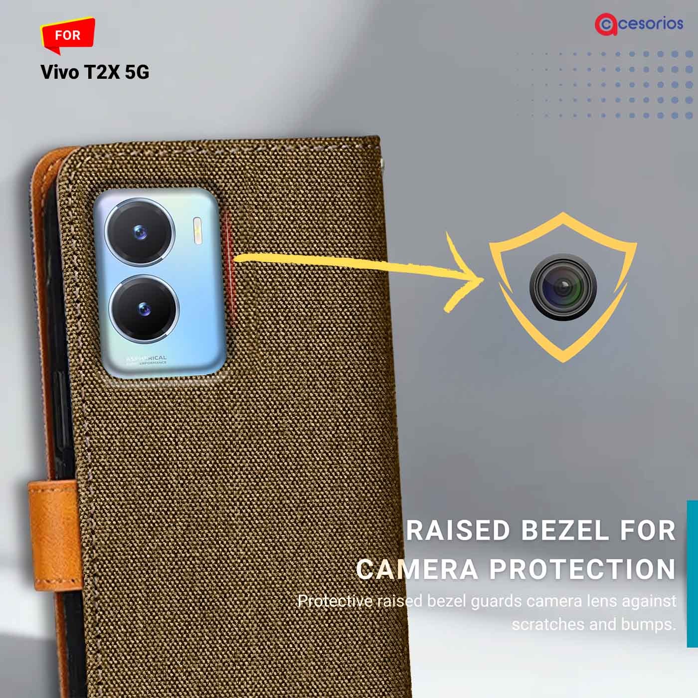Denim & Leather back panel — Vivo T2X 5G in Dark Brown mobile case
