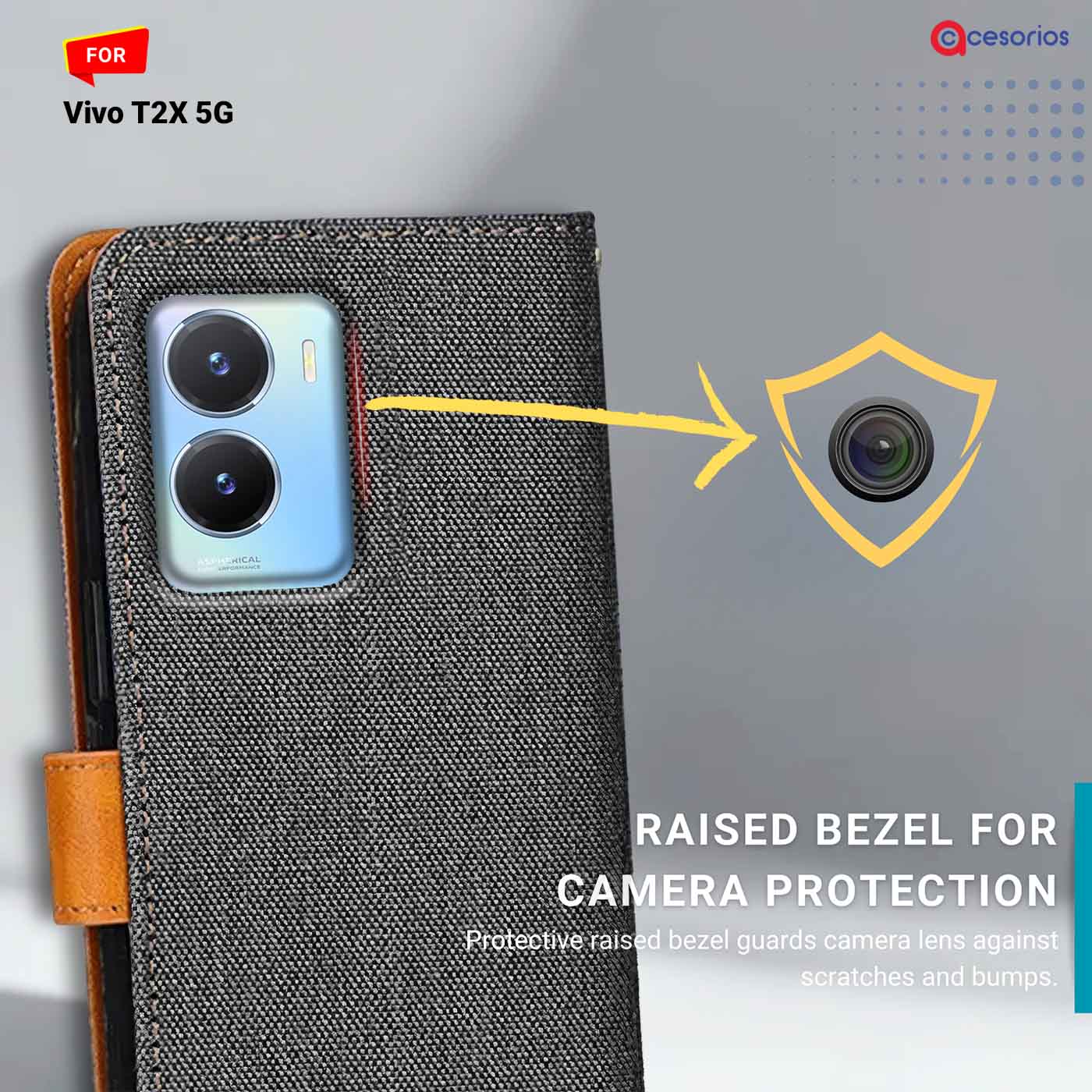 Denim & Leather back panel — Vivo T2X 5G in Grey mobile case