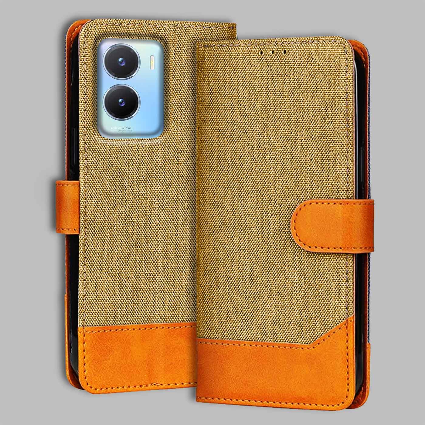 Accesorios Vivo T2X 5G denim flip cover – Light Brown – Image 1 #color_light b