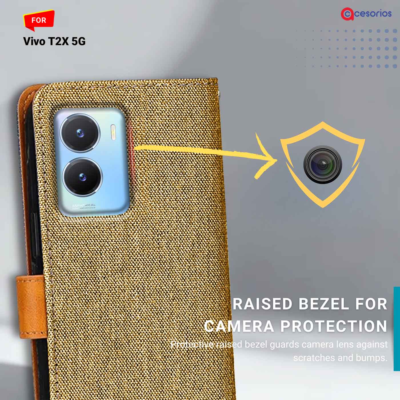 Denim & Leather back panel — Vivo T2X 5G in Light Brown mobile case