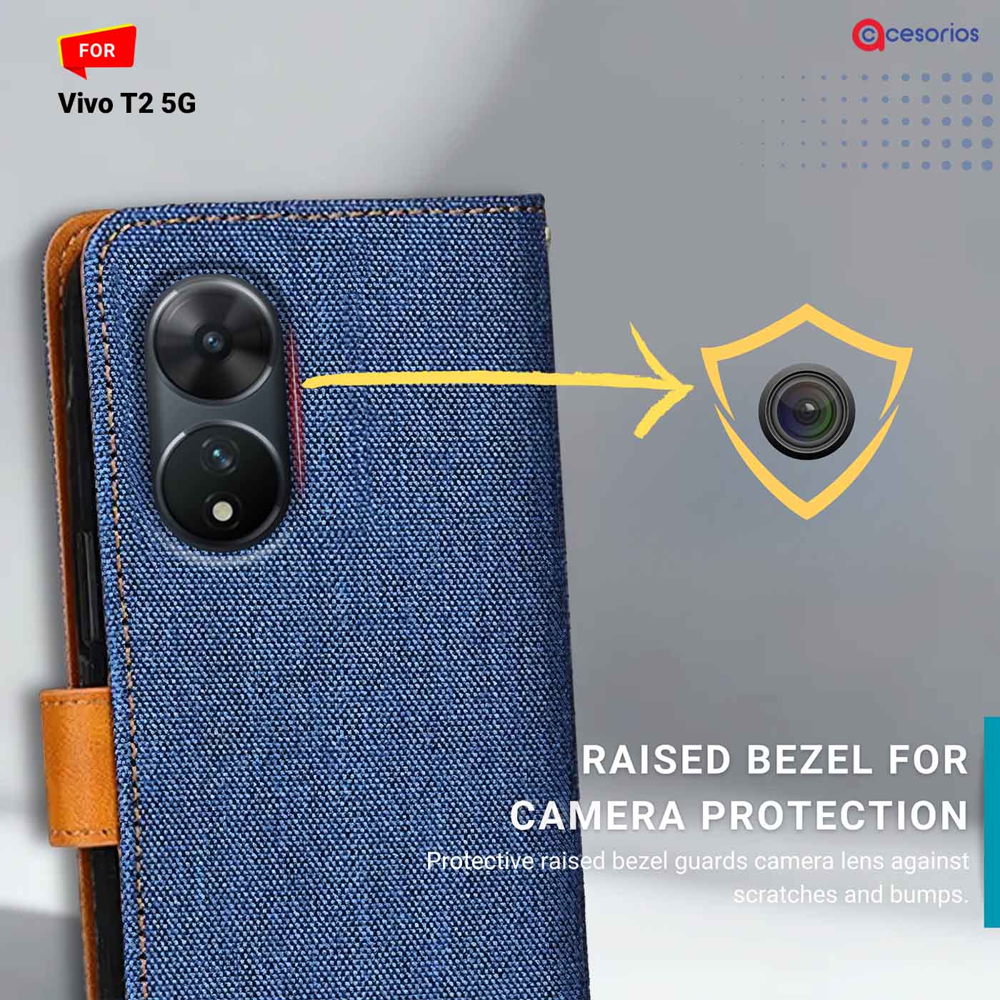 Accesorios Vivo T2 5G denim flip cover – Blue – Image 2 #color_