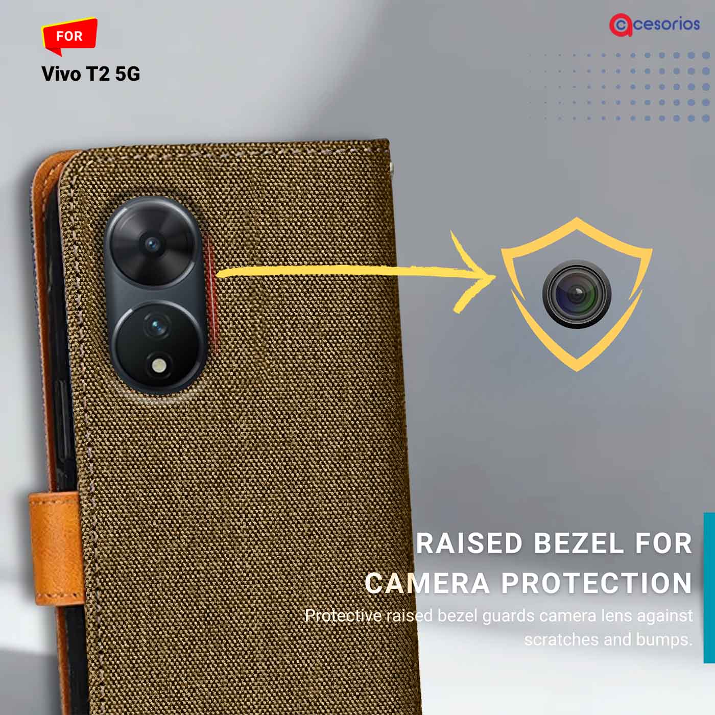 Accesorios Vivo T2 5G denim flip cover – Dark Brown – Image 2 #color_dark b