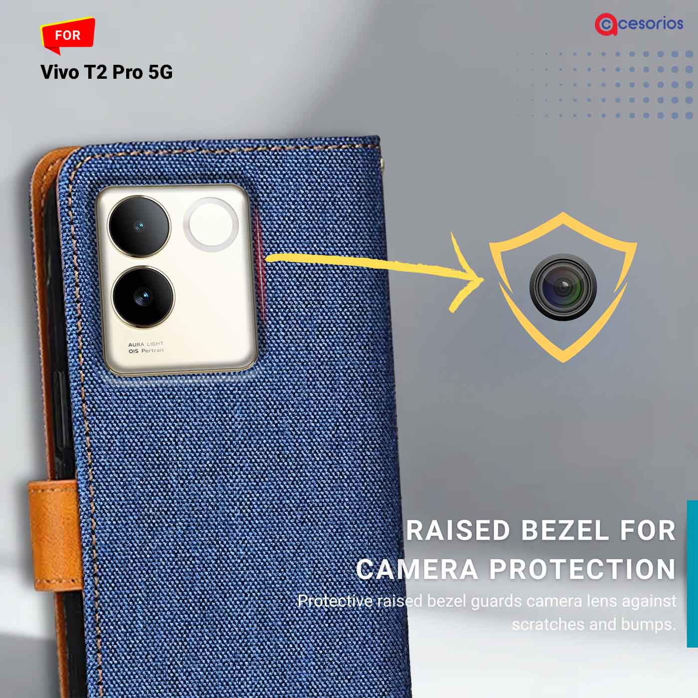 Accesorios Vivo T2 Pro 5G denim flip cover – Blue – Image 2 #color_