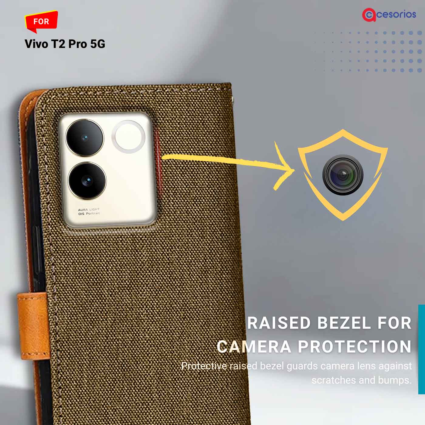 Denim & Leather back panel — Vivo T2 Pro 5G in Dark Brown mobile case