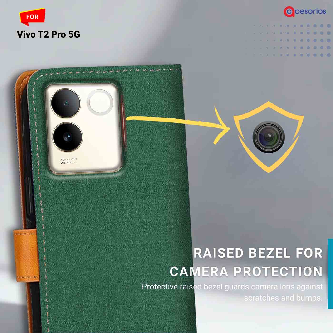 Canvas & Suede back panel — Vivo T2 Pro 5G in Green mobile case