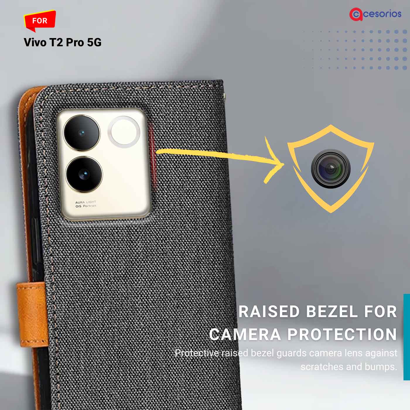Denim & Leather back panel — Vivo T2 Pro 5G in Grey mobile case