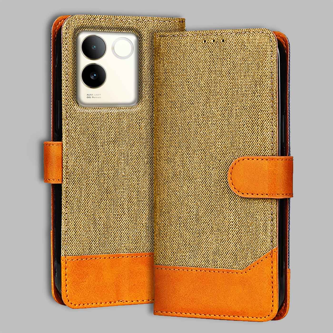Accesorios Vivo T2 Pro 5G denim flip cover – Light Brown – Image 1 #color_light b