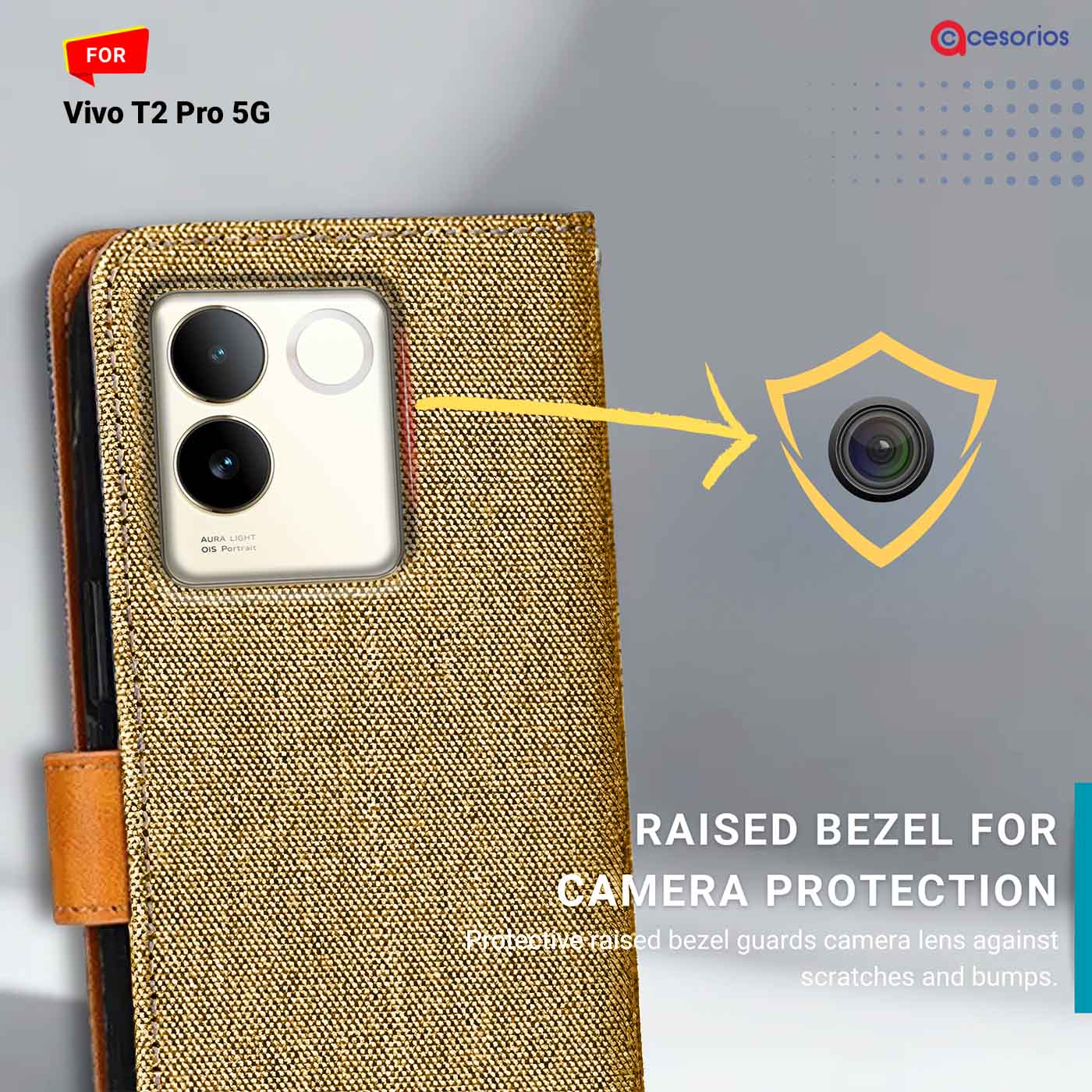 Denim & Leather back panel — Vivo T2 Pro 5G in Light Brown mobile case