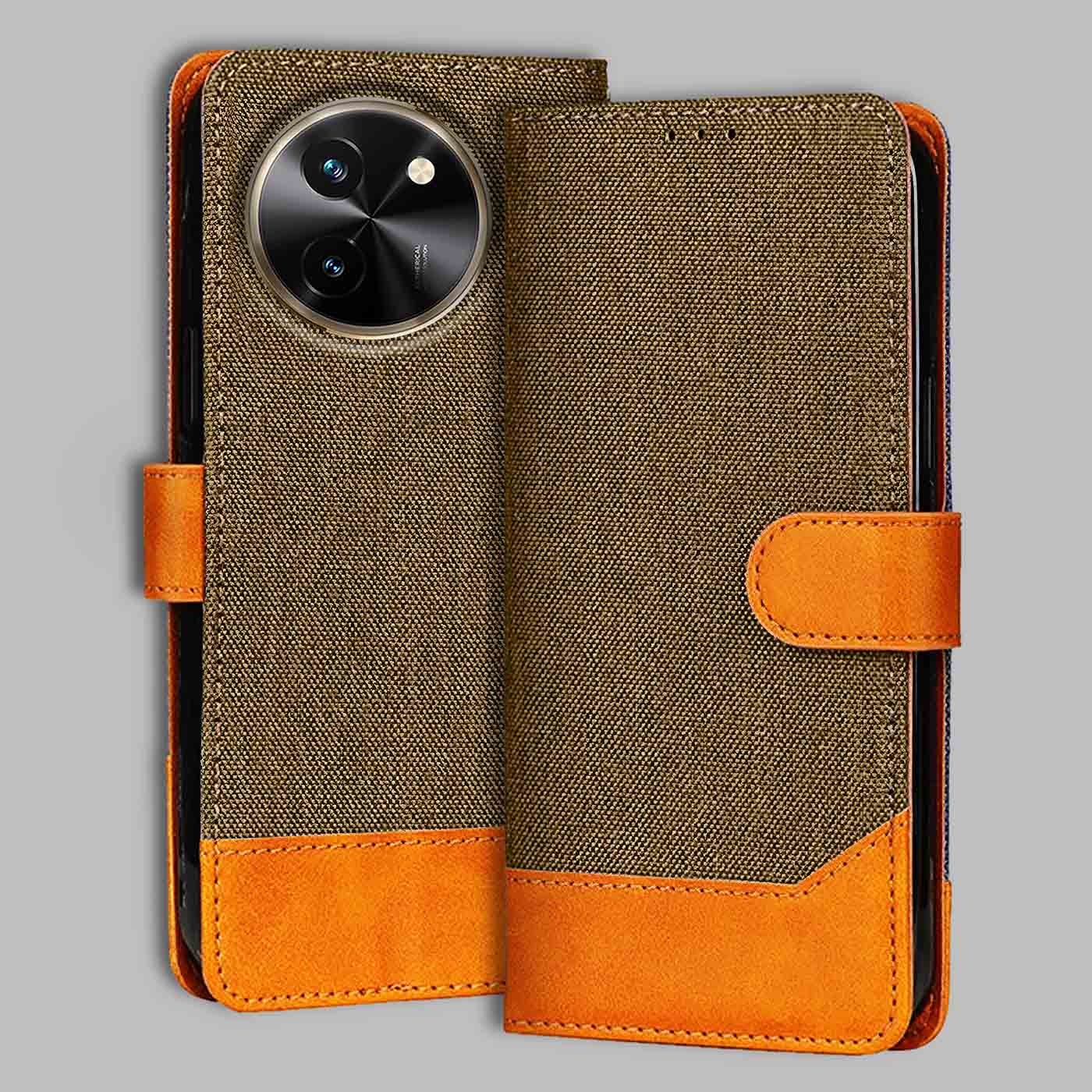 Accesorios Vivo T3X 5G denim flip cover – Dark Brown – Image 1 #color_dark b