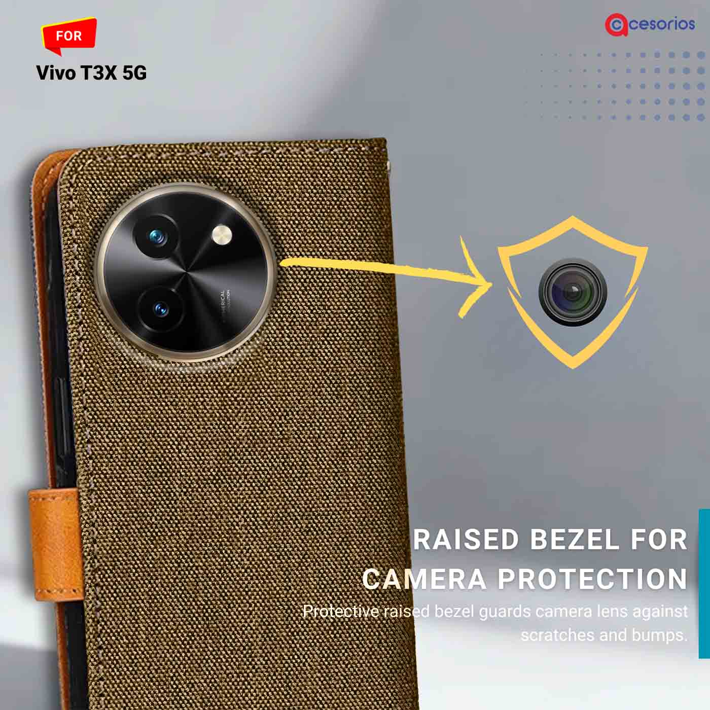 Accesorios Vivo T3X 5G denim flip cover – Dark Brown – Image 2 #color_dark b