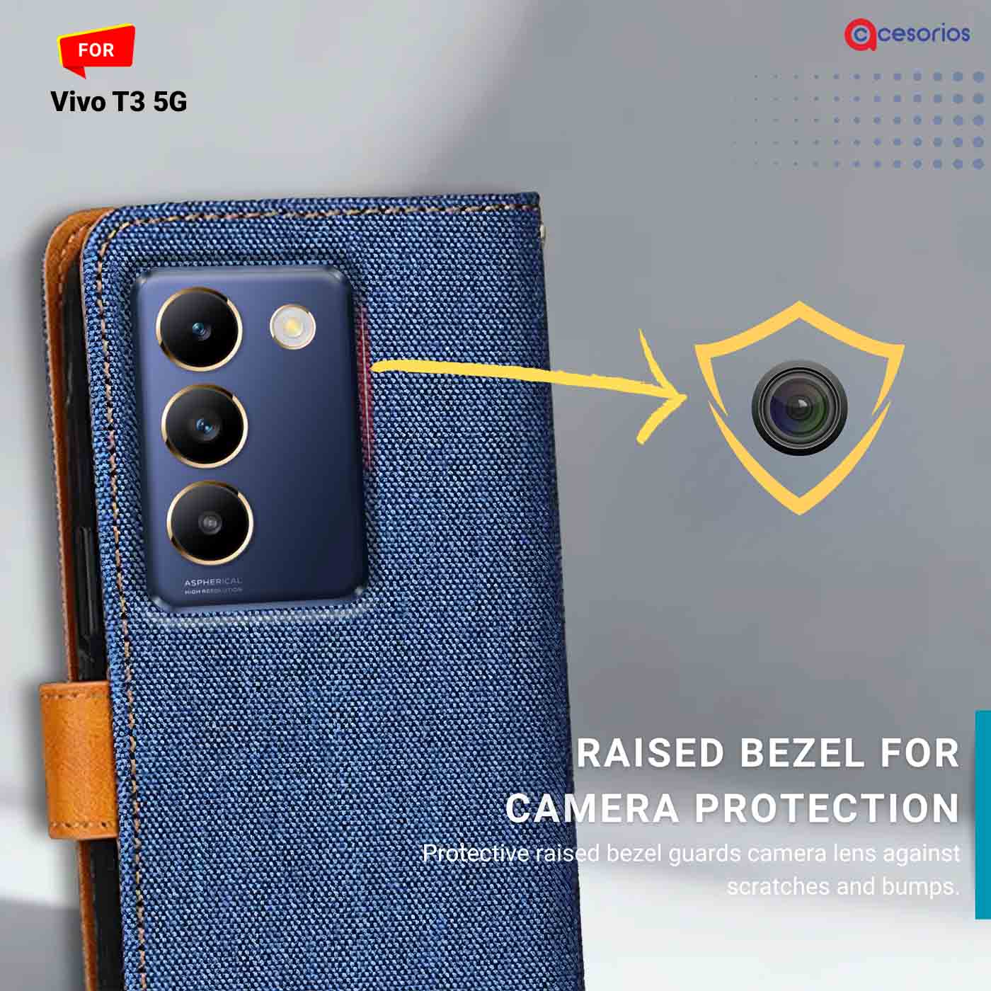 Denim & Leather back panel — Vivo T3 5G in Blue mobile case