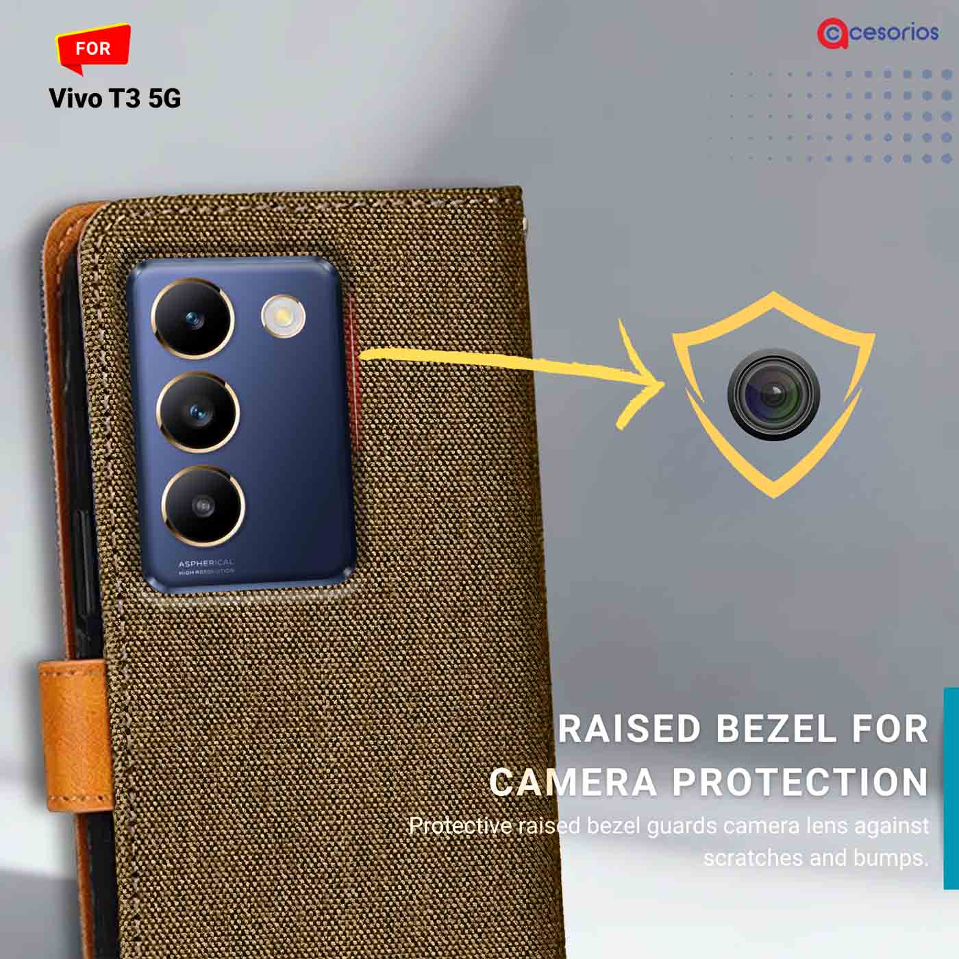 Denim & Leather back panel — Vivo T3 5G in Dark Brown mobile case