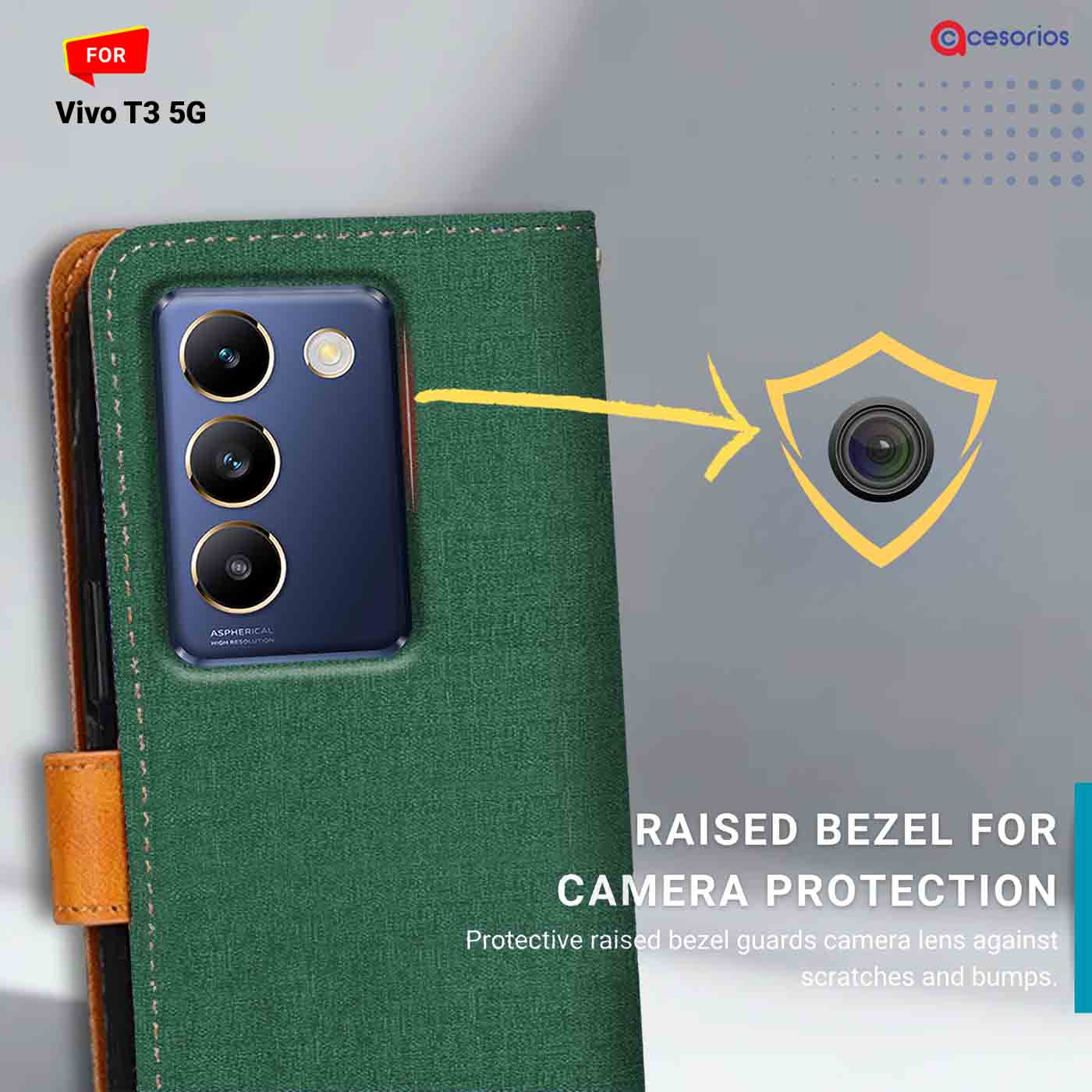 Canvas & Suede back panel — Vivo T3 5G in Green mobile case
