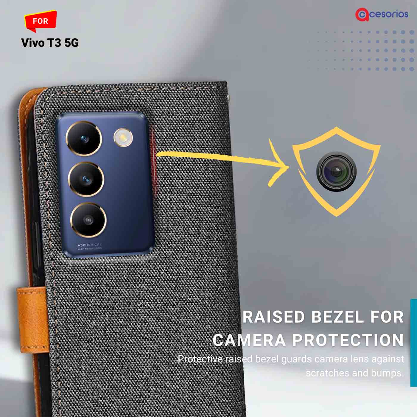 Denim & Leather back panel — Vivo T3 5G in Grey mobile case