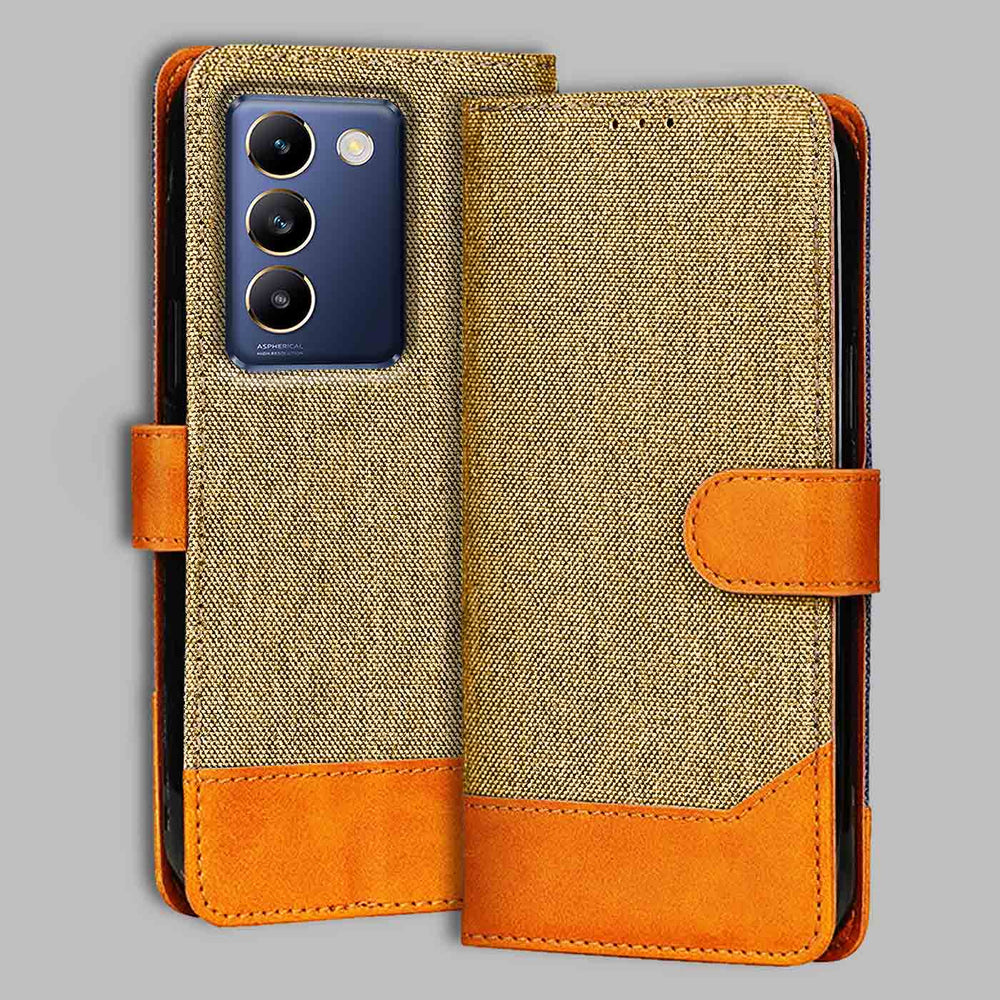 Vivo T3 5G flip cover in Light Brown — front view by Accesorios