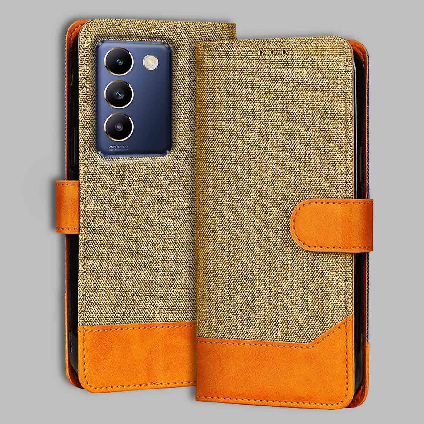 Accesorios Vivo T3 5G denim flip cover – Light Brown – Image 1 #color_light b