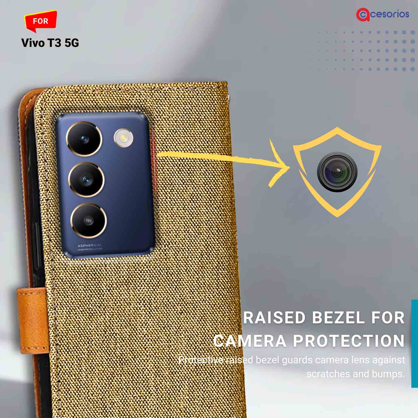 Denim & Leather back panel — Vivo T3 5G in Light Brown mobile case