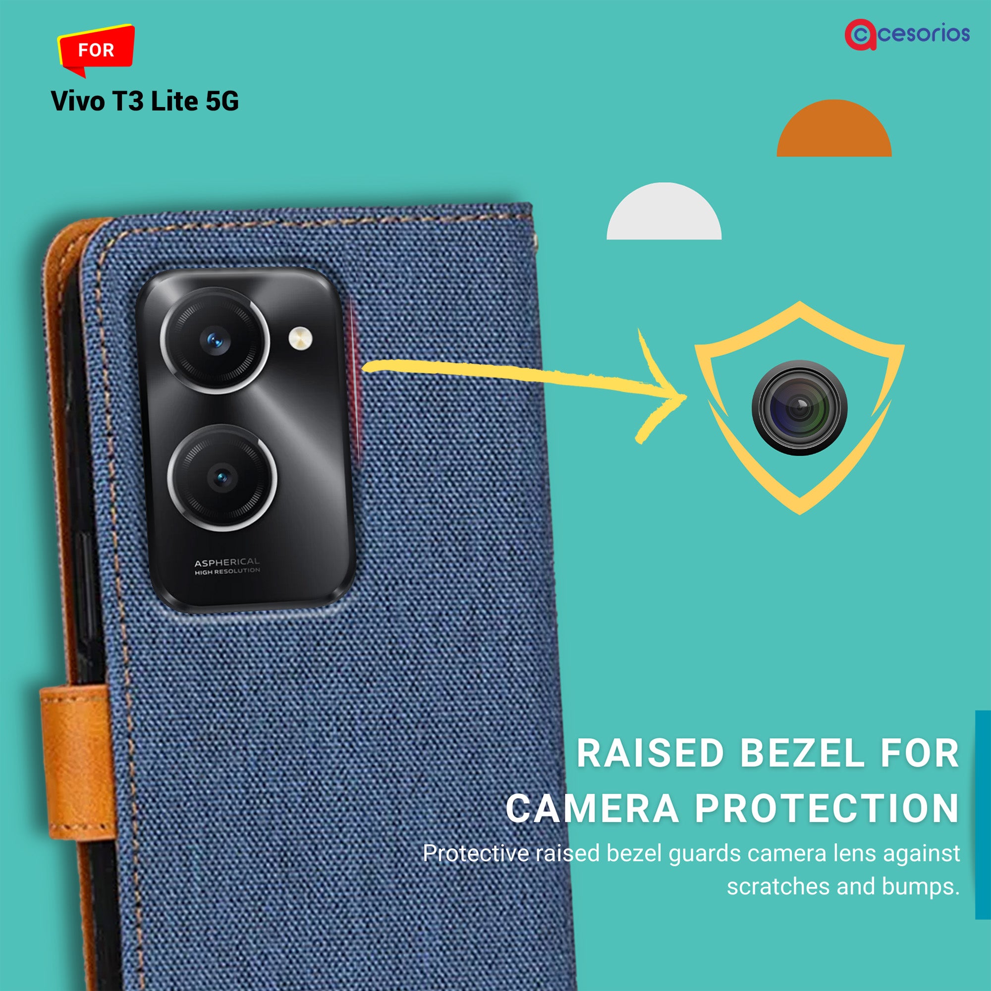 Accesorios Vivo T3 Lite 5G denim flip cover – Blue – Image 2 #color_blue