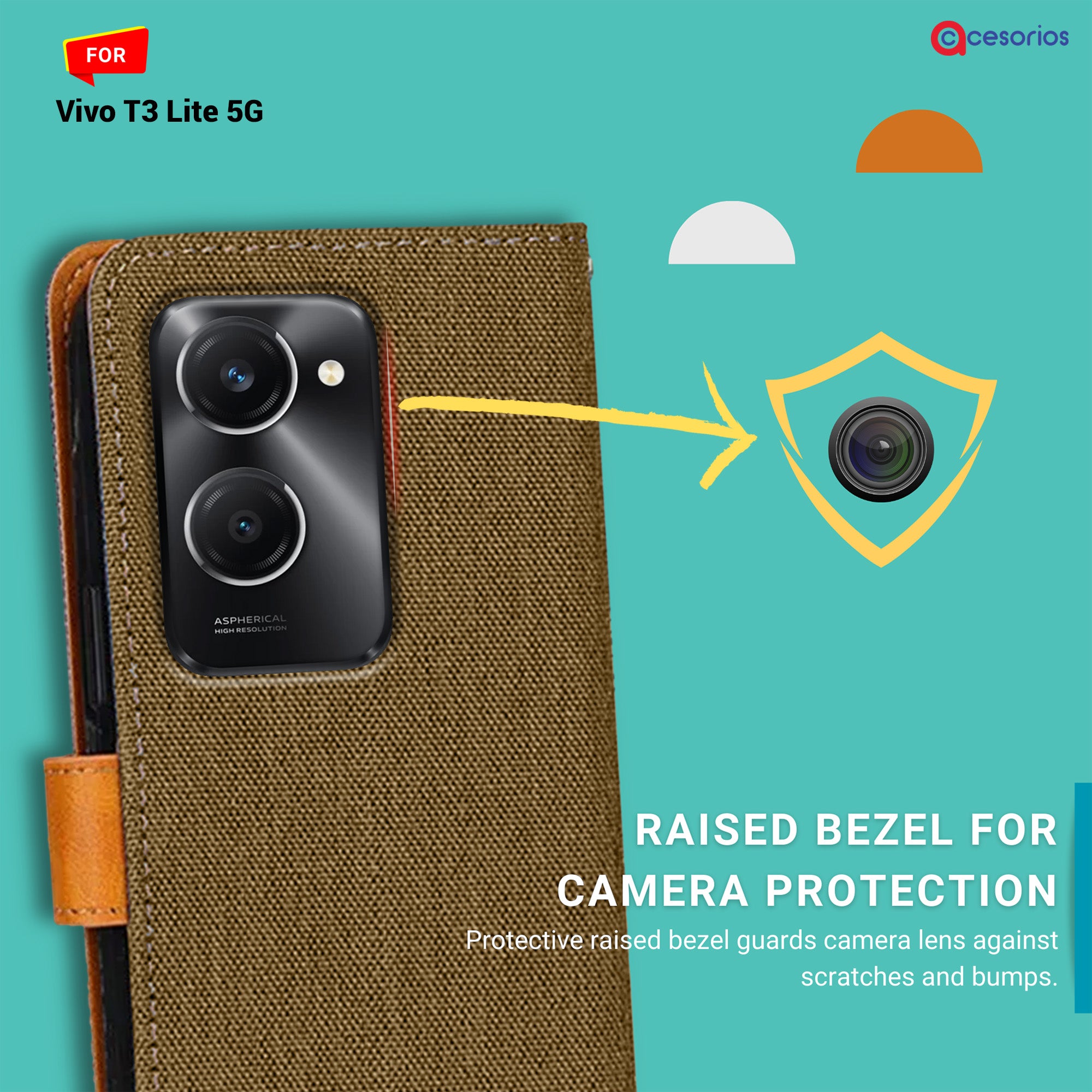 Accesorios Vivo T3 Lite 5G denim flip cover – Dark Brown – Image 2 #color_dark brown