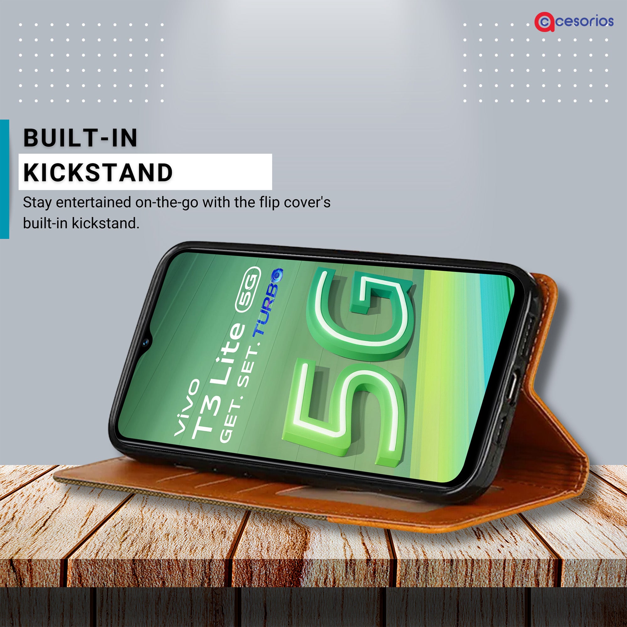 Accesorios Vivo T3 Lite 5G denim flip cover – Dark Brown – Image 4 #color_dark brown