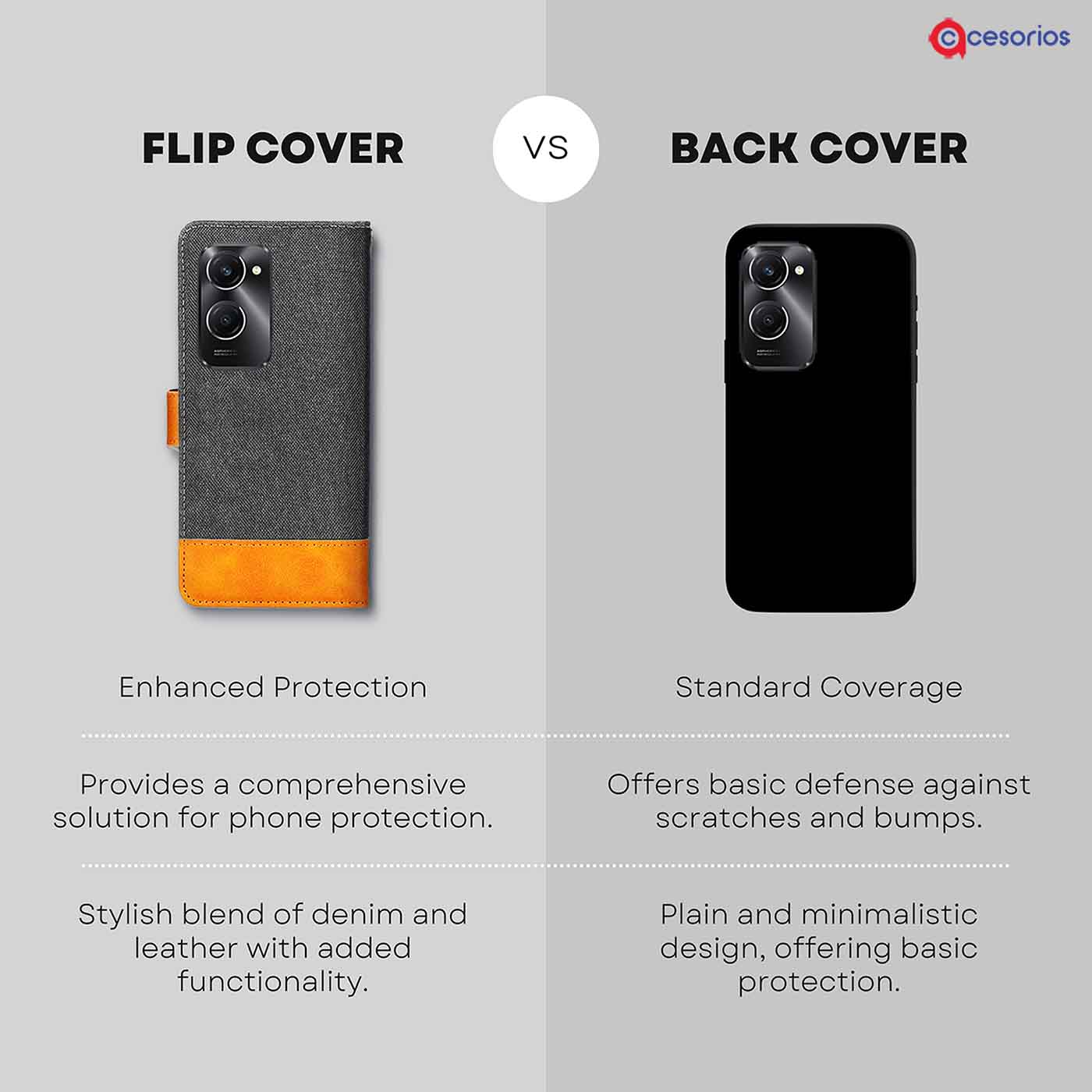 Accesorios Vivo T3 Lite 5G denim flip cover – Grey – Image 8 #color_