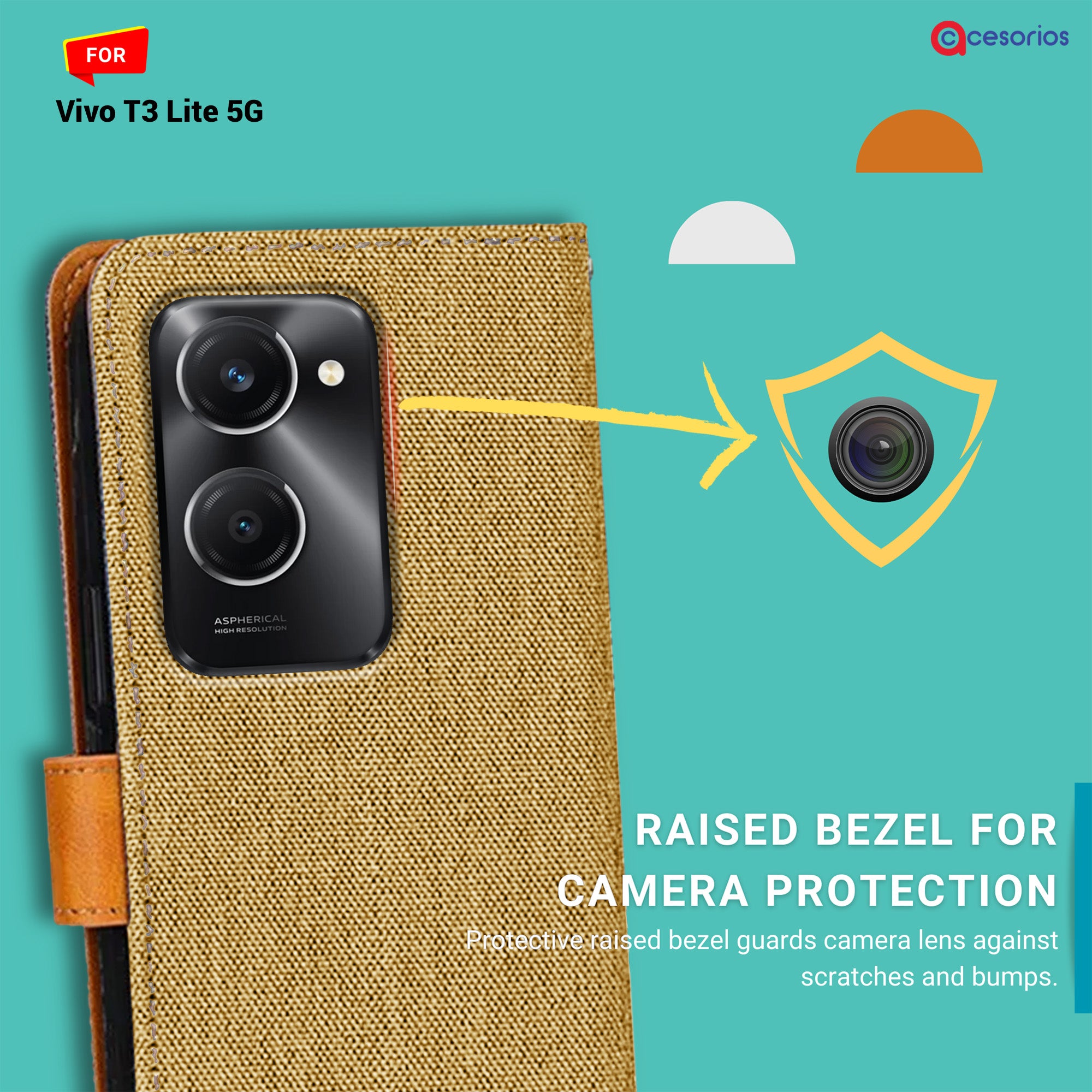 Accesorios Vivo T3 Lite 5G denim flip cover – Light Brown – Image 2 #color_light brown