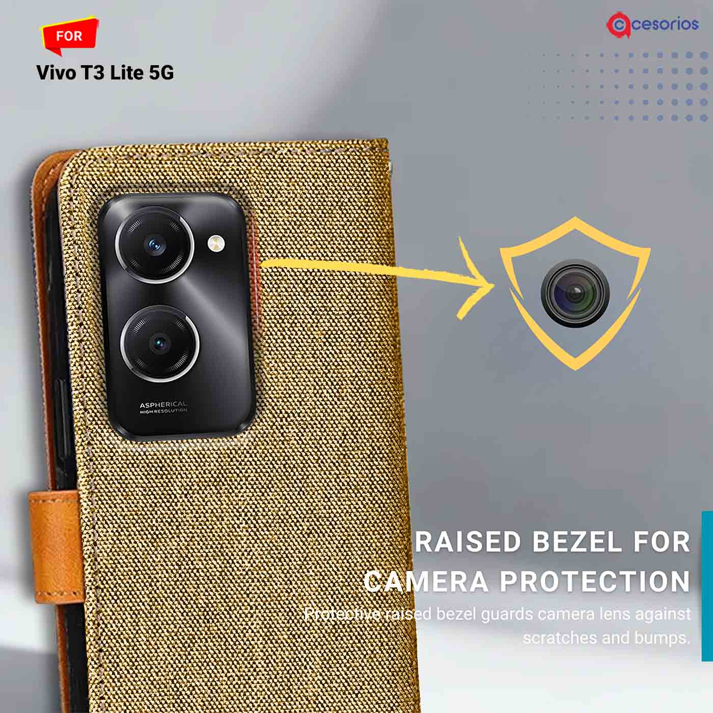 Accesorios Vivo T3 Lite 5G denim flip cover – Light Brown – Image 2 #color_light b