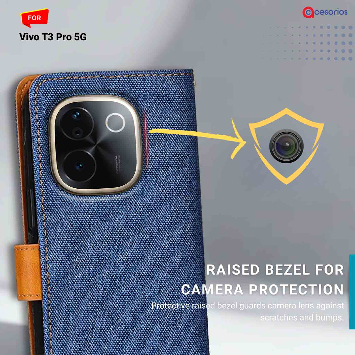 Denim & Leather back panel — Vivo T3 Pro 5G in Blue mobile case