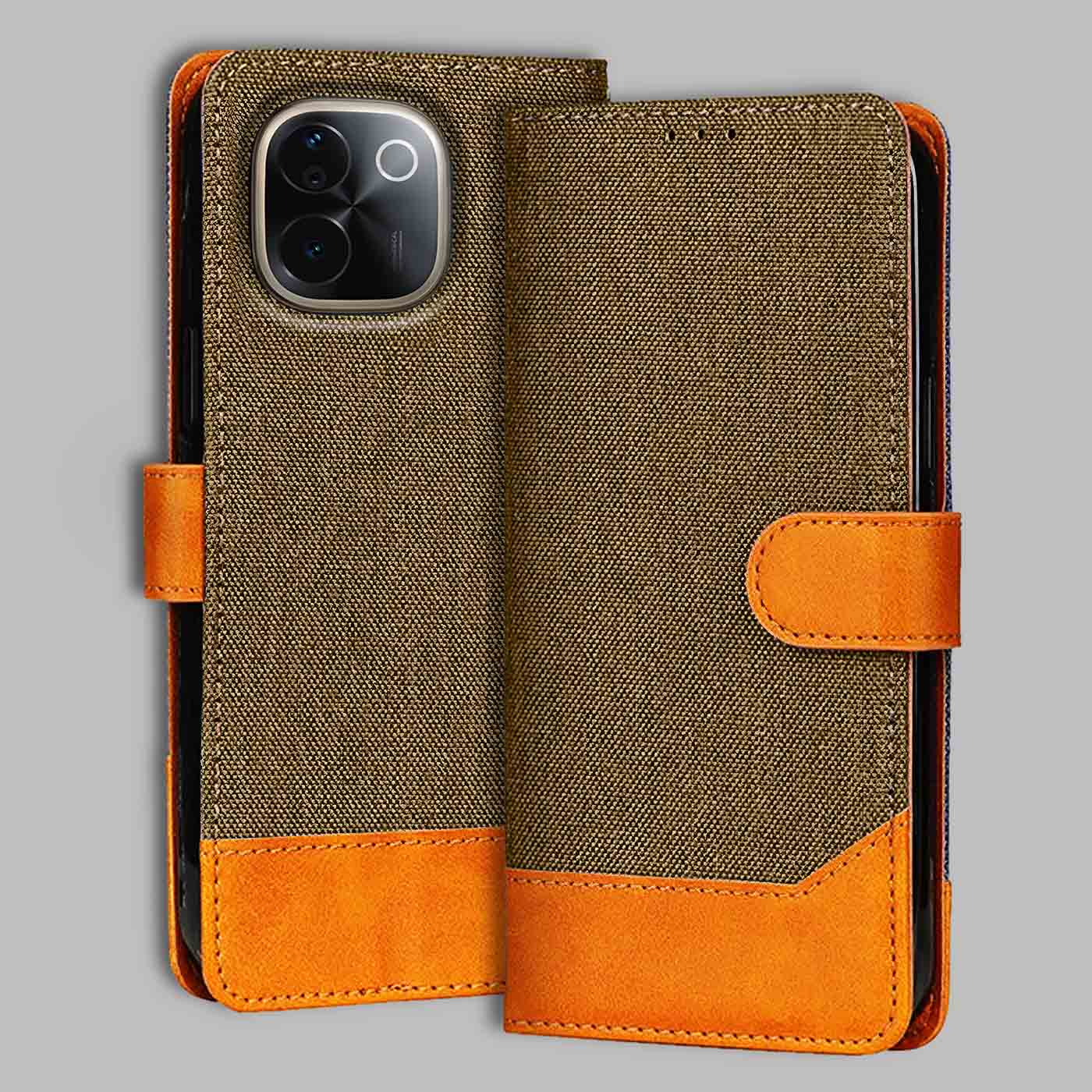 Accesorios Vivo T3 Pro 5G denim flip cover – Dark Brown – Image 1 #color_dark b