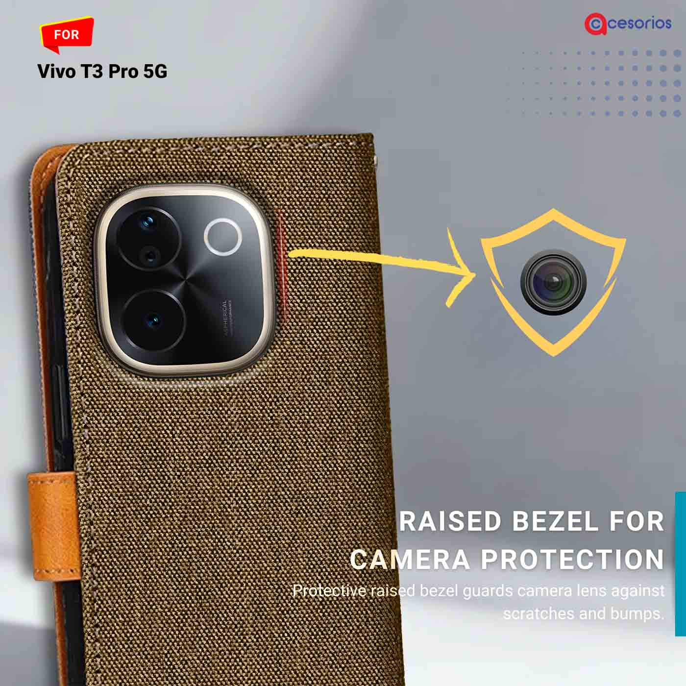 Denim & Leather back panel — Vivo T3 Pro 5G in Dark Brown mobile case