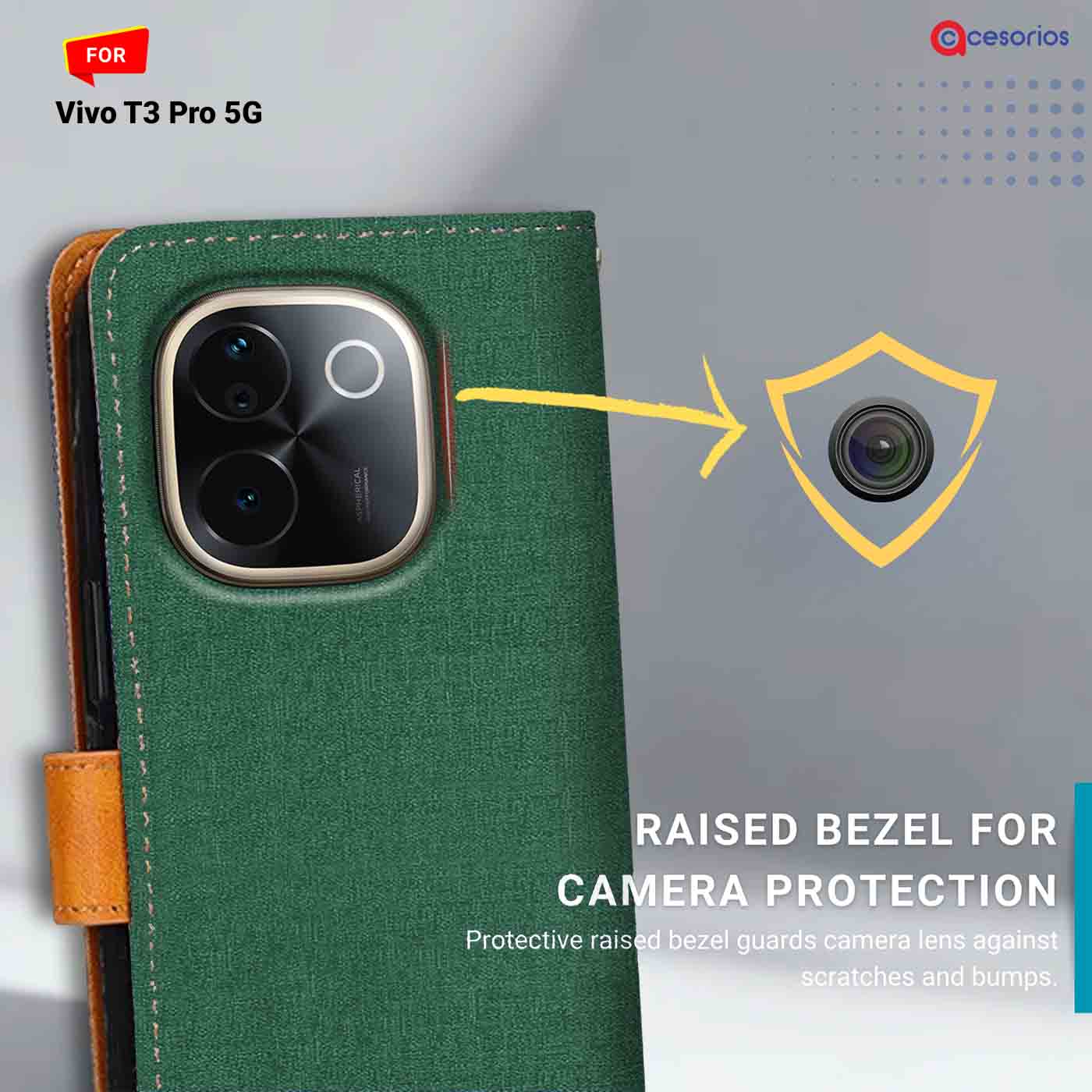 Canvas & Suede back panel — Vivo T3 Pro 5G in Green mobile case