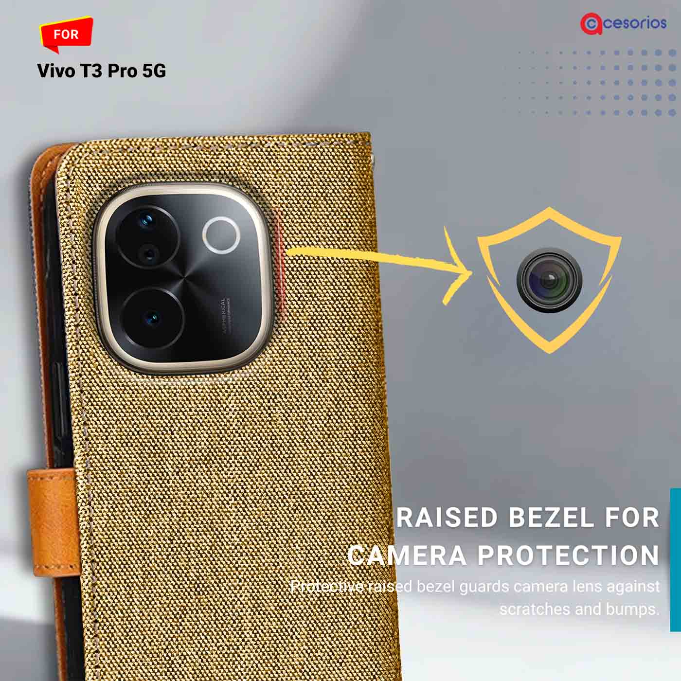 Denim & Leather back panel — Vivo T3 Pro 5G in Light Brown mobile case