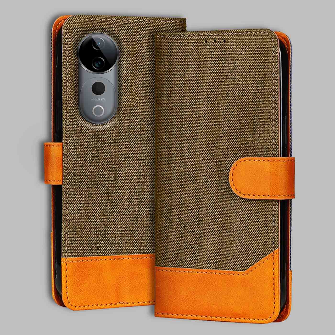 Accesorios Vivo T3 Ultra denim flip cover – Dark Brown – Image 1 #color_dark b