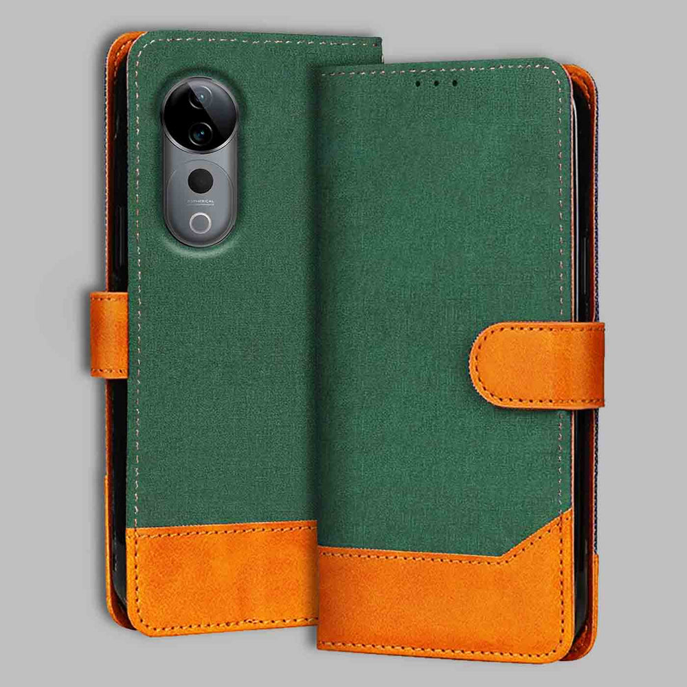 Vivo T3 Ultra flip cover in Green — front view by Accesorios