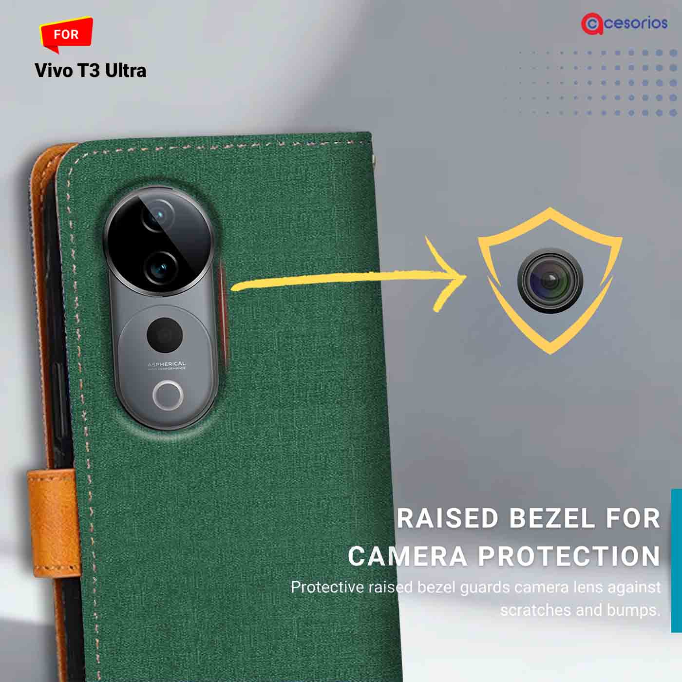 Canvas & Suede back panel — Vivo T3 Ultra in Green mobile case