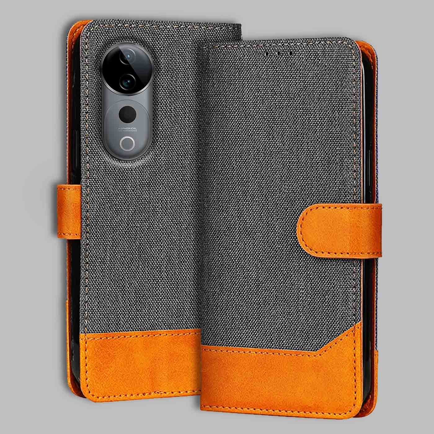 Accesorios Vivo T3 Ultra denim flip cover – Grey – Image 1 #color_