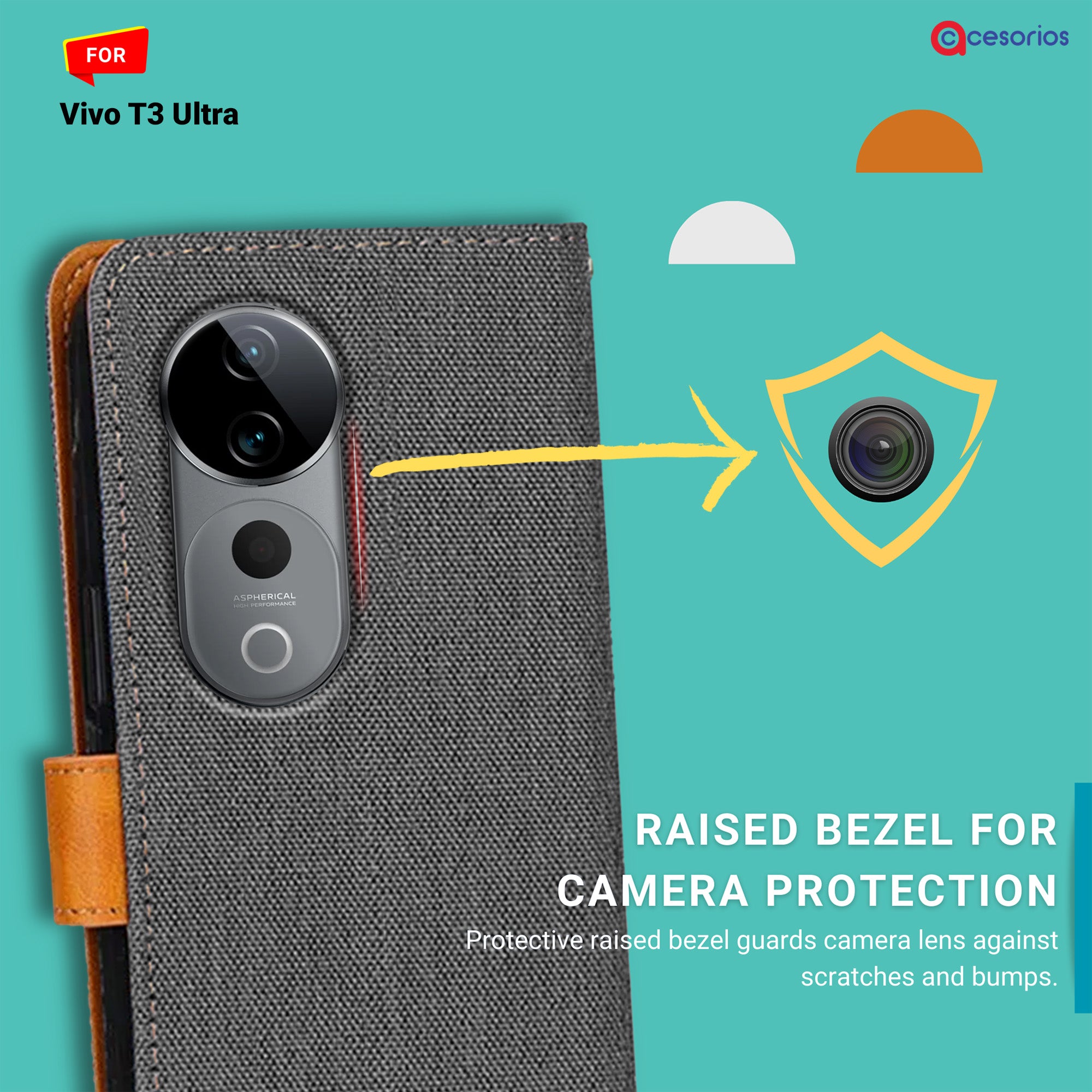 Accesorios Vivo T3 Ultra denim flip cover – Grey – Image 2 #color_grey