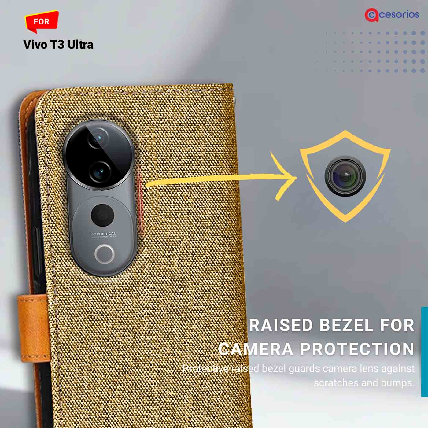 Denim & Leather back panel — Vivo T3 Ultra in Light Brown mobile case