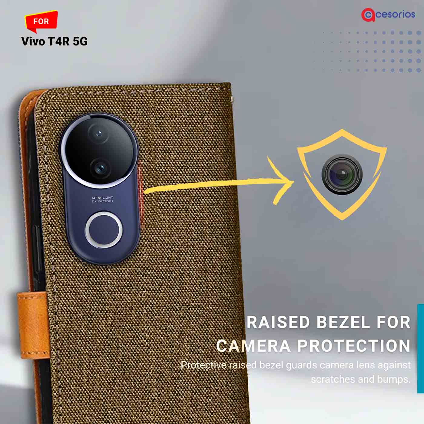 Denim & Leather back panel — Vivo T4R 5G in Dark Brown mobile case