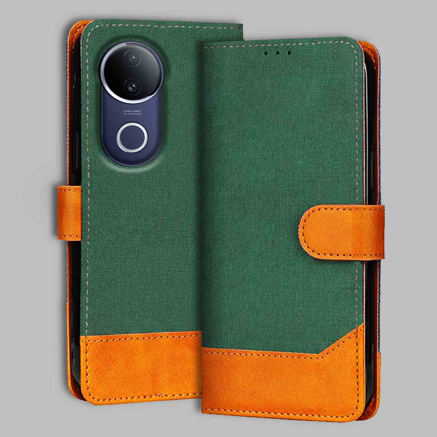 Vivo T4R 5G flip cover in Green — front view by Accesorios