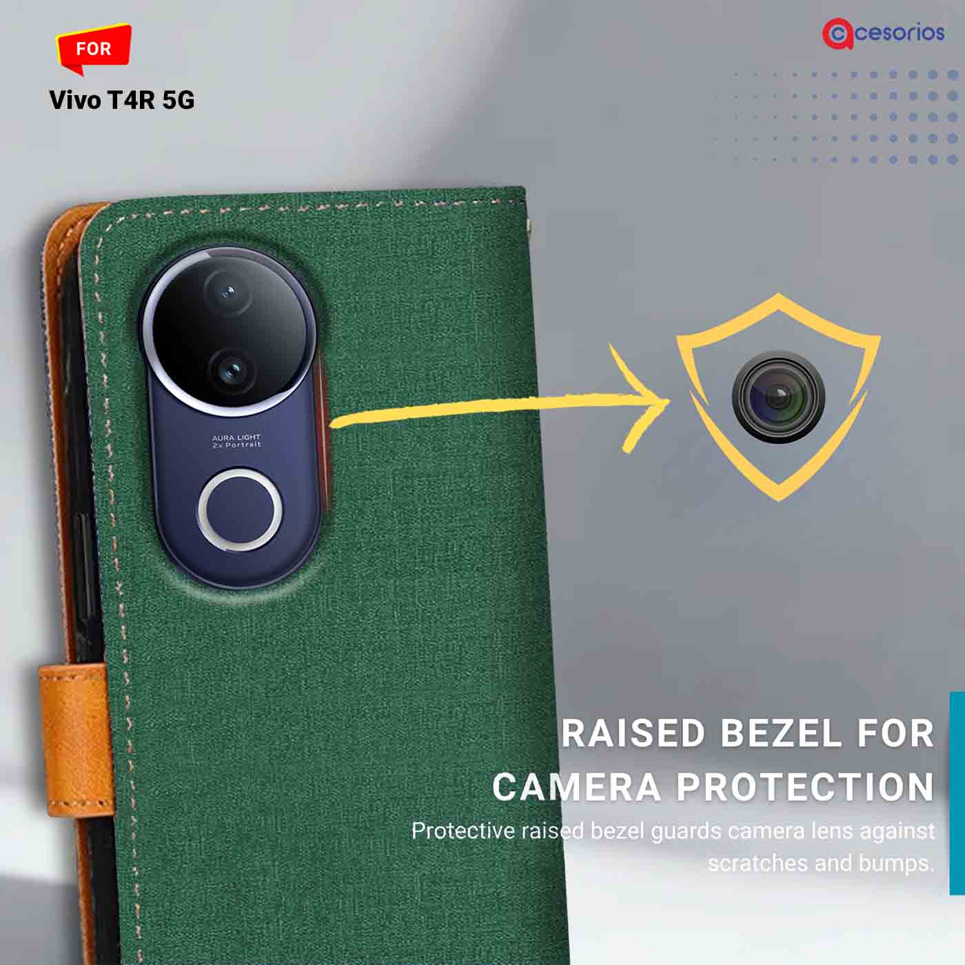 Canvas & Suede back panel — Vivo T4R 5G in Green mobile case