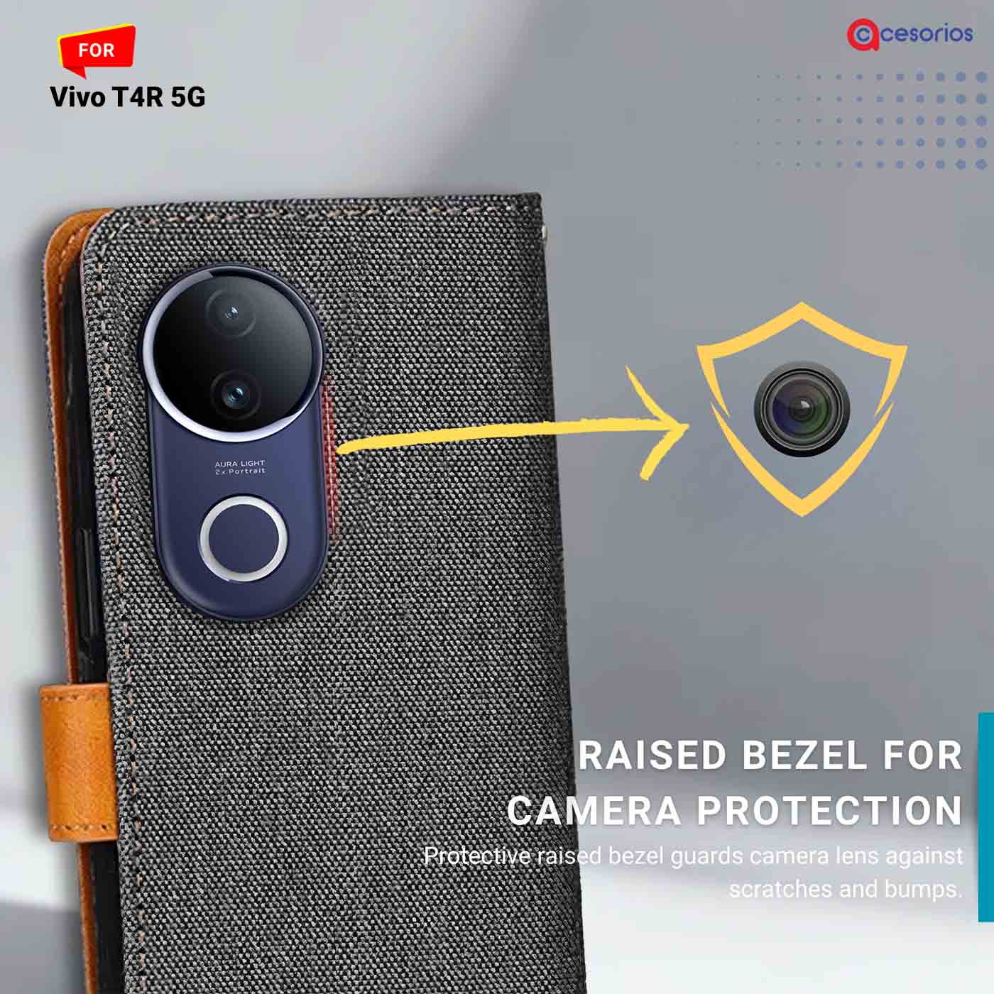 Denim & Leather back panel — Vivo T4R 5G in Grey mobile case