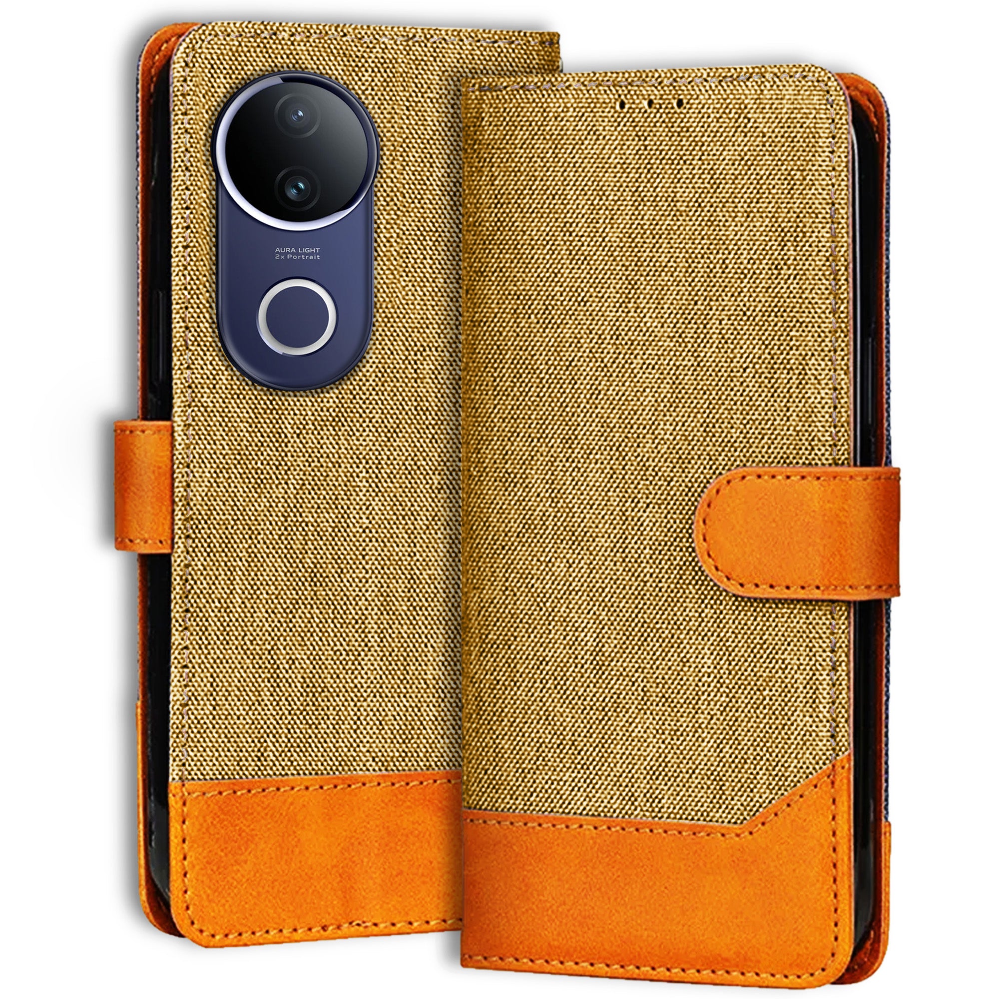 Accesorios Vivo T4R 5G denim flip cover – Light Brown – Image 1 #color_light brown