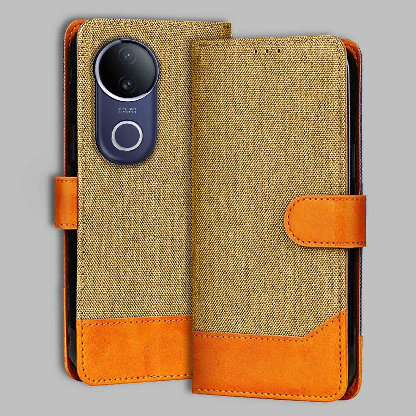 Accesorios Vivo T4R 5G denim flip cover – Light Brown – Image 1 #color_light b