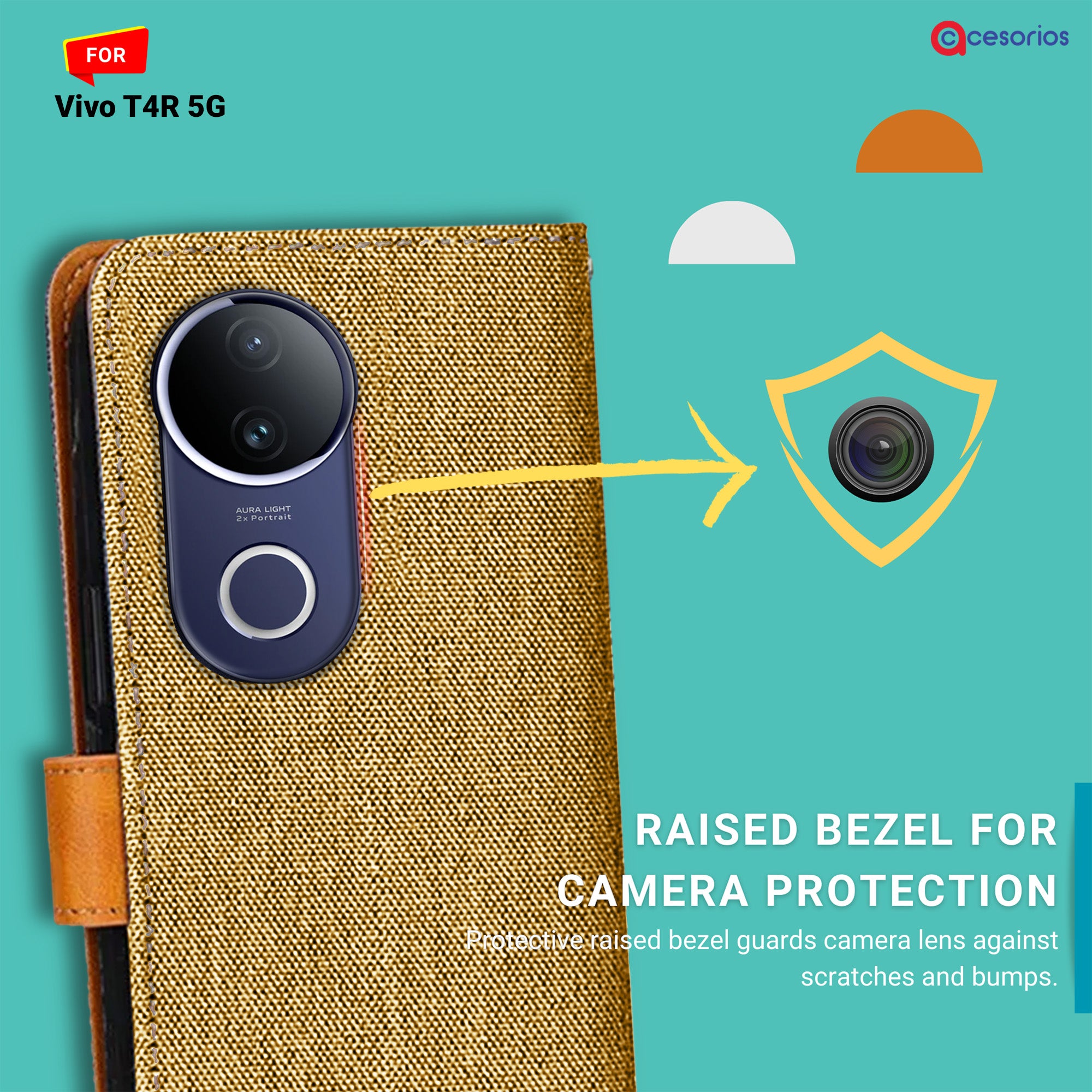 Accesorios Vivo T4R 5G denim flip cover – Light Brown – Image 2 #color_light brown