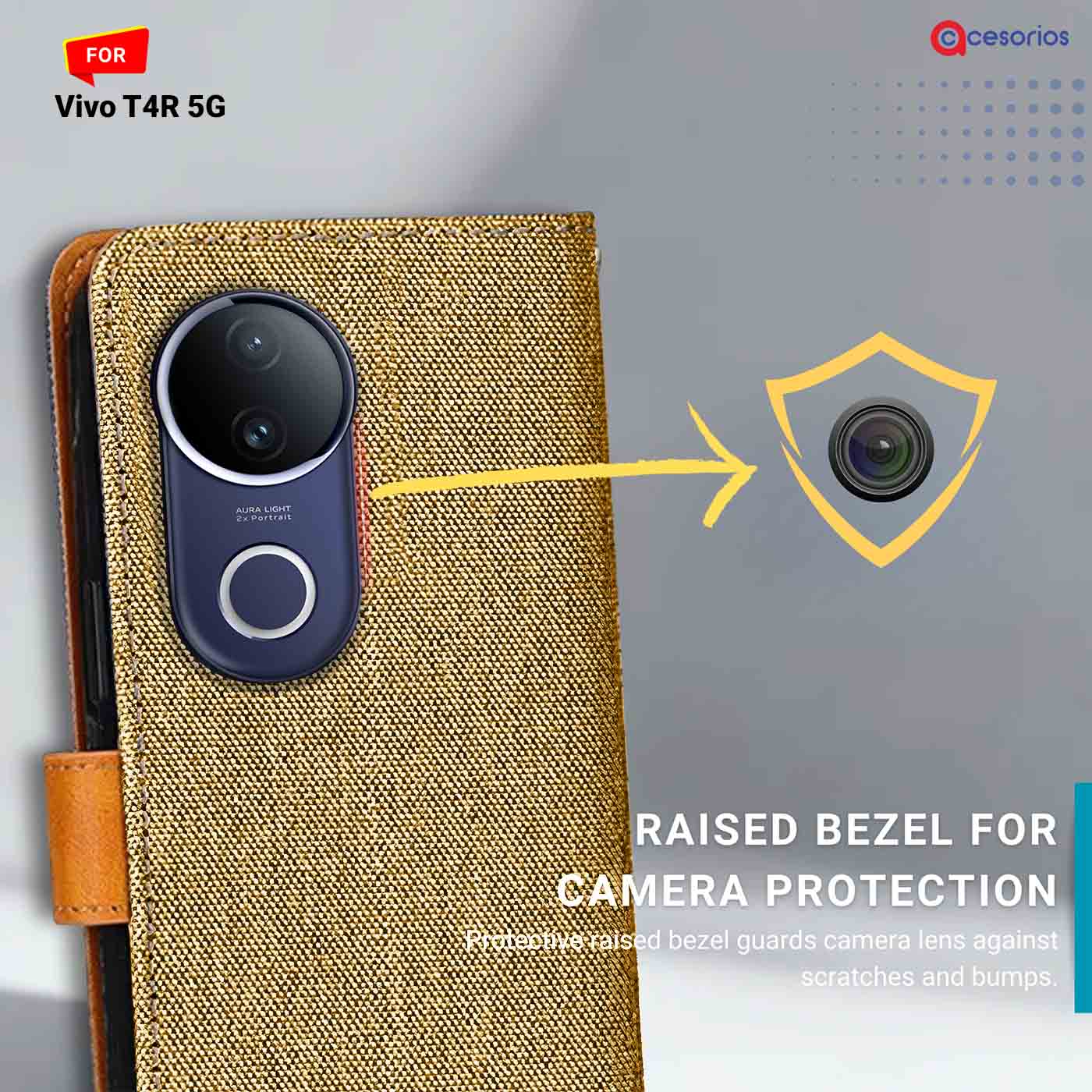 Denim & Leather back panel — Vivo T4R 5G in Light Brown mobile case