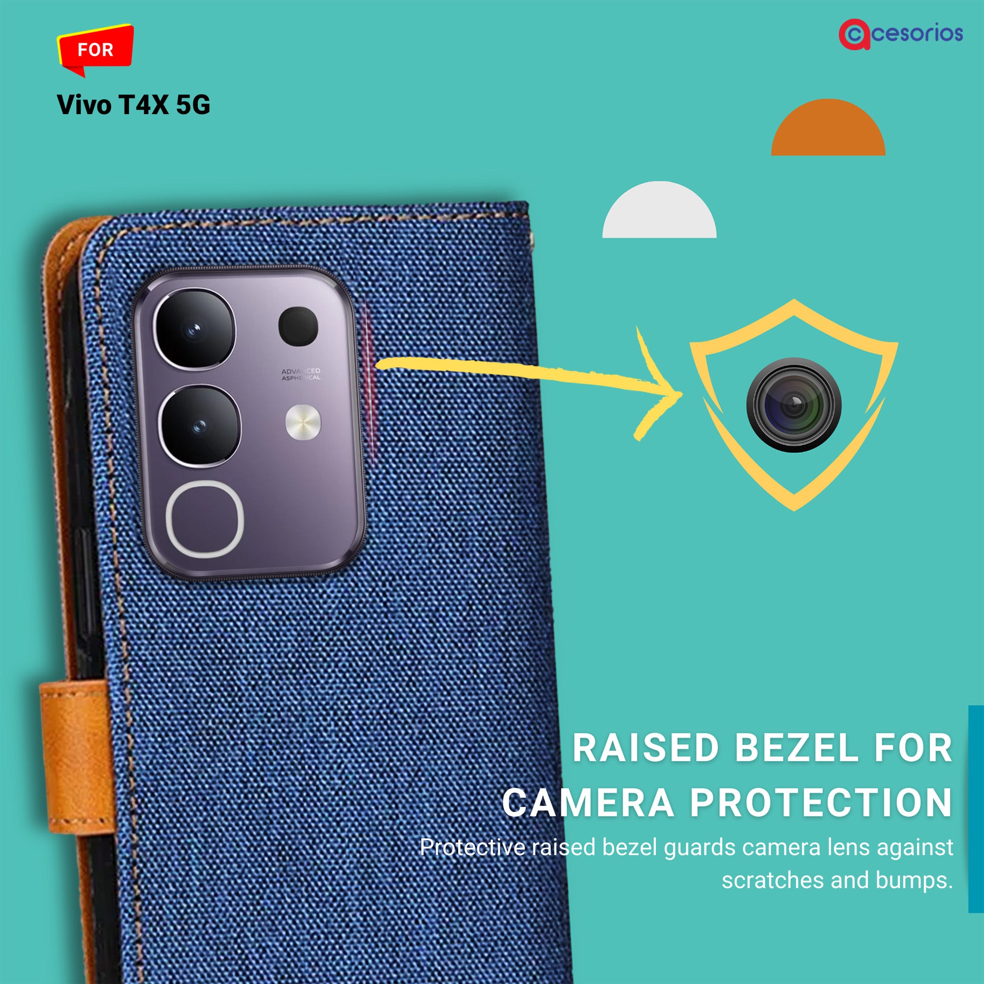 Accesorios Vivo T4X 5G denim flip cover – Blue – Image 2 #color_blue