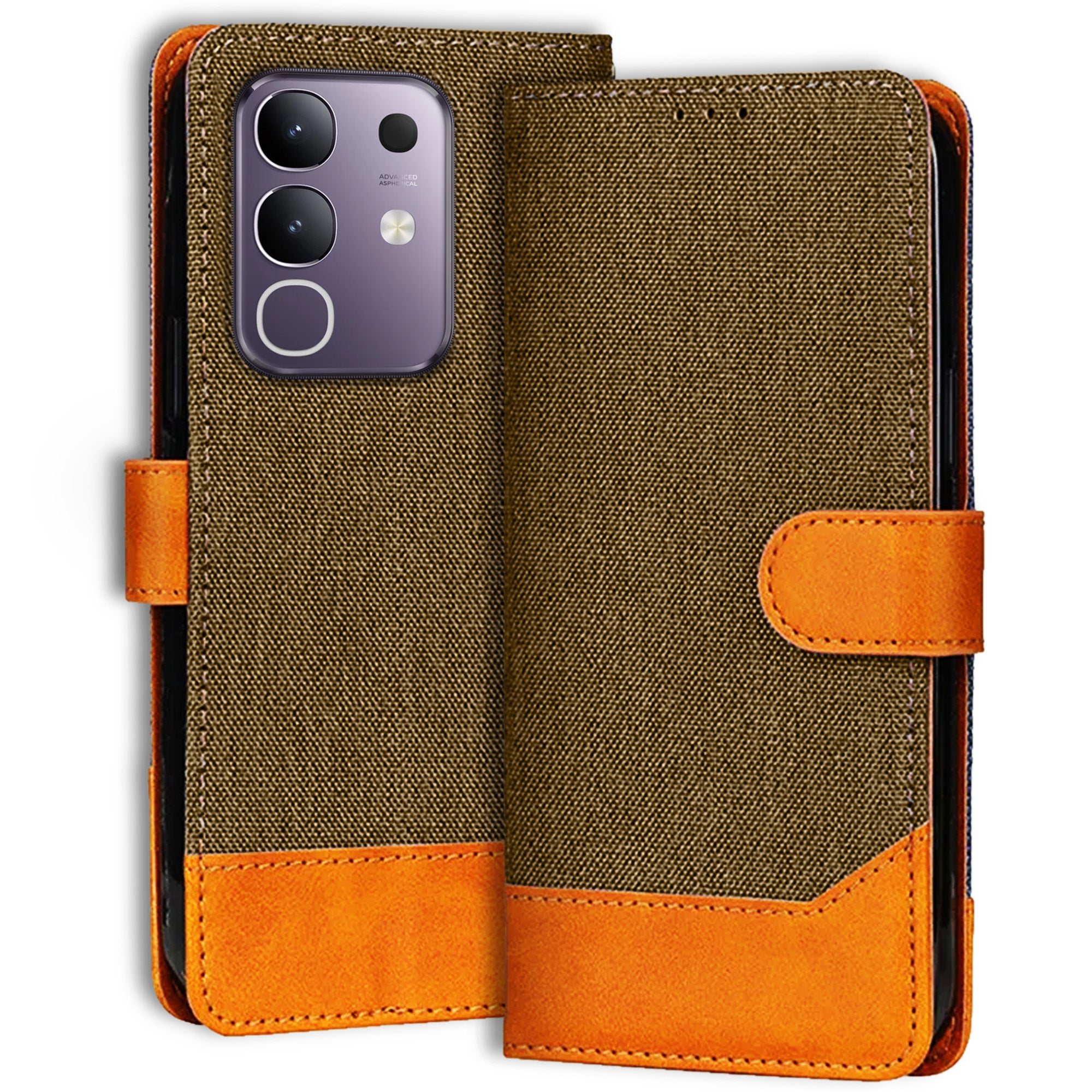 Accesorios Vivo T4X 5G denim flip cover – Dark Brown – Image 1 #color_dark brown