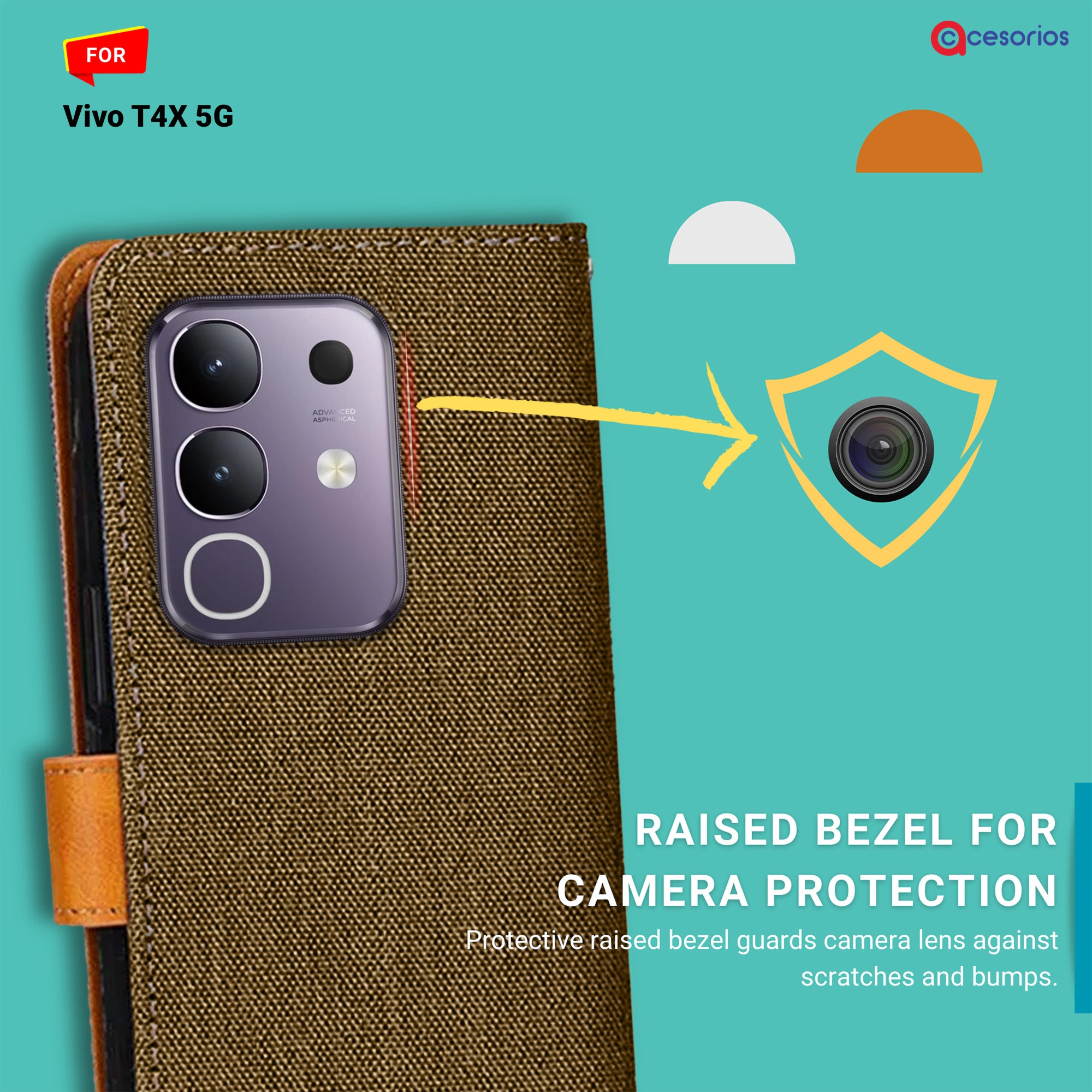 Accesorios Vivo T4X 5G denim flip cover – Dark Brown – Image 2 #color_dark brown