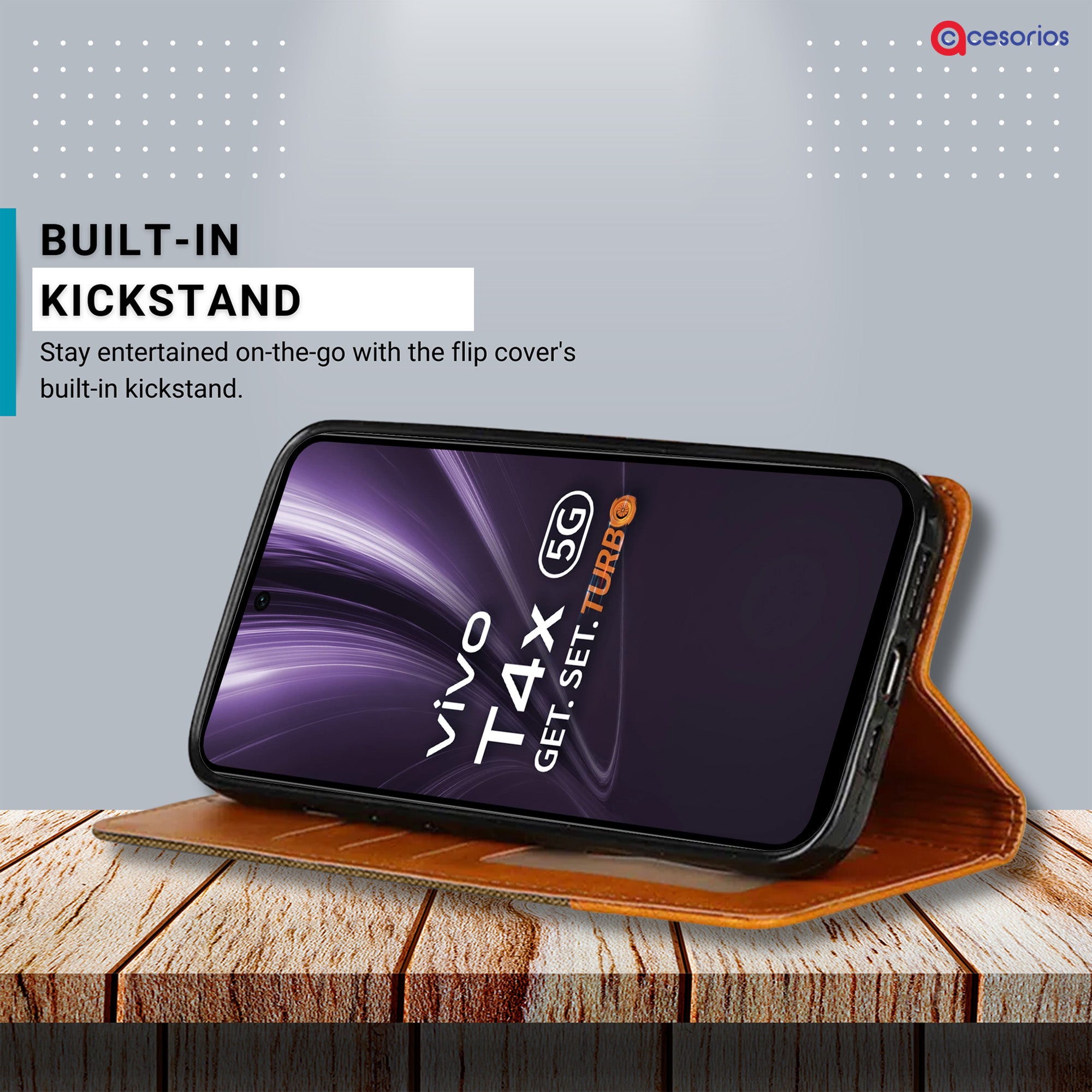 Accesorios Vivo T4X 5G denim flip cover – Dark Brown – Image 4 #color_dark brown